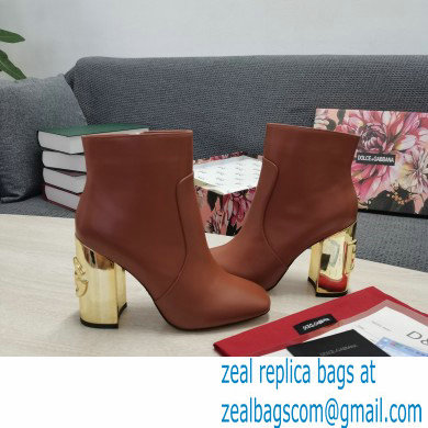 Dolce  &  Gabbana Heel 10.5cm Leather Ankle Boots Caramel with DG Karol Heel 2021